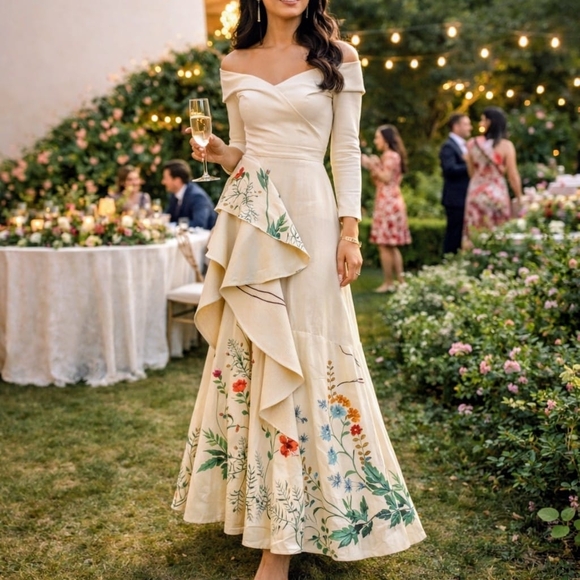 Johanna Ortiz Cream Floral Embroidered Botanical Maxi Skirt Art-inspired Luxury - Picture 3 of 17